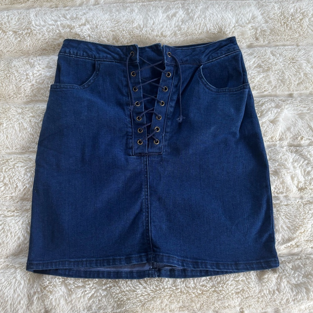Refuge Blue Skirt with Lace-Up Front